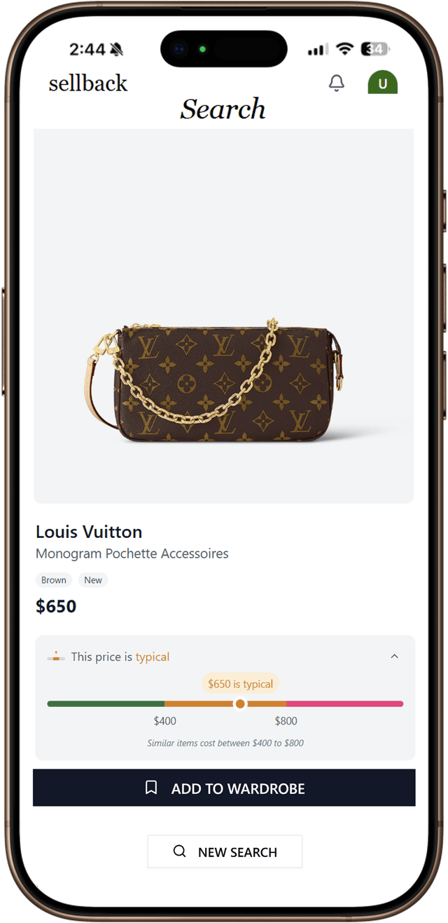 Phone screen displaying resale value analysis with market data